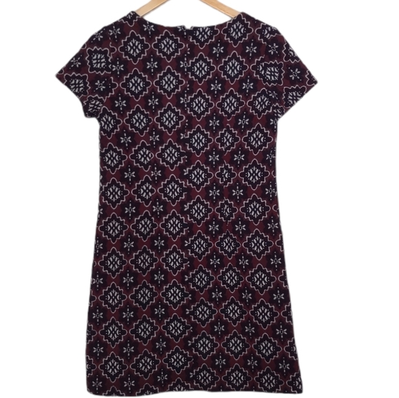 Loft Burgundy+Navy Jacquard Shift Dress In Size 2 - Picture 4 of 7